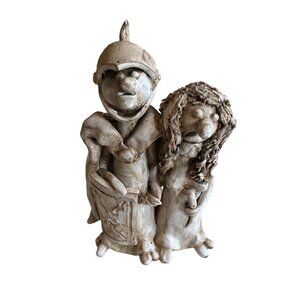Handmade Vintage Pottery Gladiator & Woman Figurine Dino Bencini Italy Signed